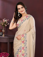 Thumbnail for Ai Fashion Peach Soft Star Georgette Embroidery Party Wear Saree