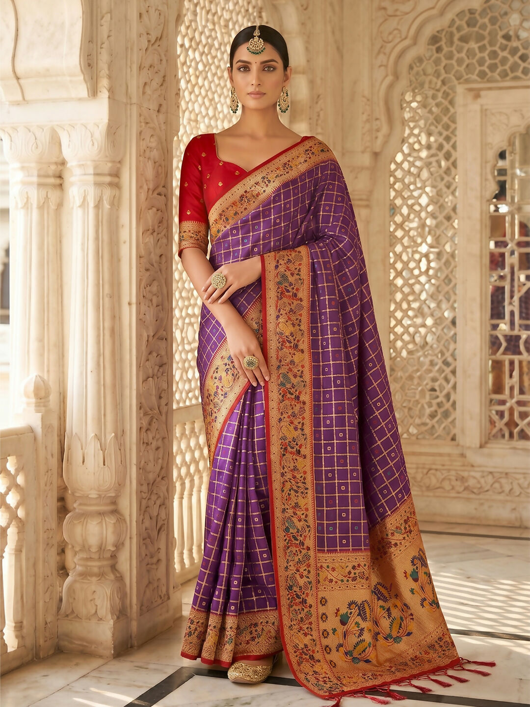 Shree Shyam Fashion Purple Banarasi Silk Blend Saree - Dista