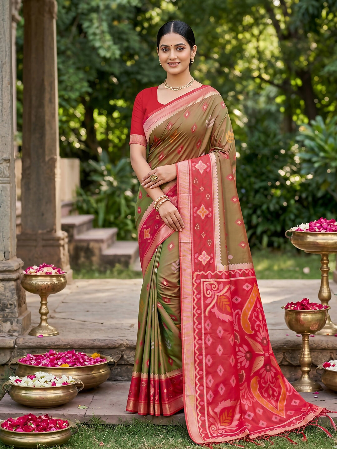 Shree Shyam Fashion Mehndi Soft Silk Saree - Dista