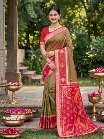 Shree Shyam Fashion Mehndi Soft Silk Saree - Dista