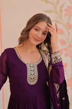 Thumbnail for Joban Fashion Purple Georgette Sequence Embroidery Work Kurta Set
