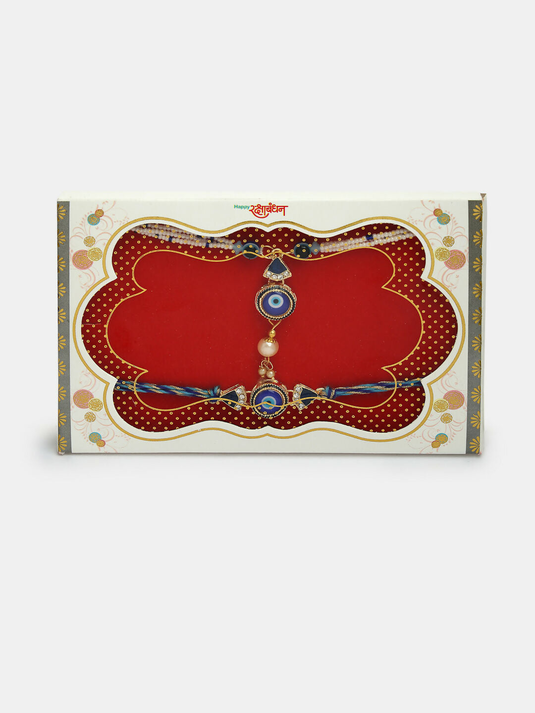 NVR Women & Men Set of 2 Blue Evil Eye Bhaiya Bhabhi Rakhi With Roli Chawal & Chocolate - Distacart