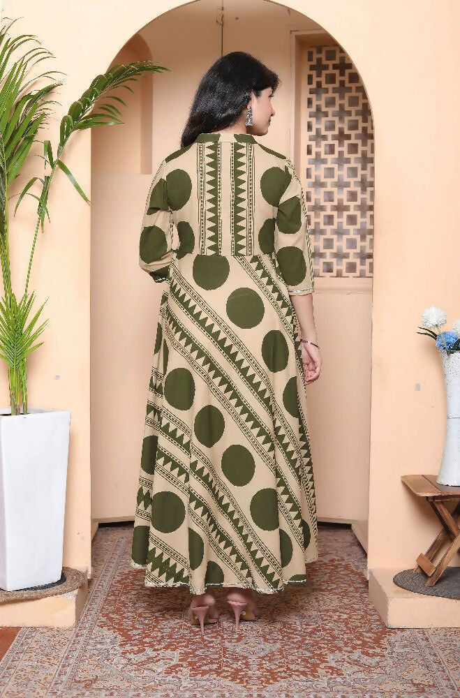 Miravan Women'S Polka Dot Printed Pure Cotton Anarkali Kurta With Dupatta - Distacart