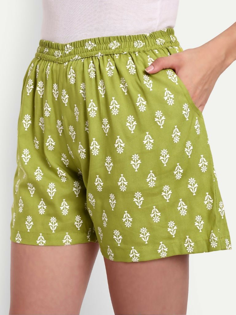 Alvano Printed Blue, Green Boxer Shorts, Night Shorts, Regular Shorts, Bermuda Shorts - Distacart