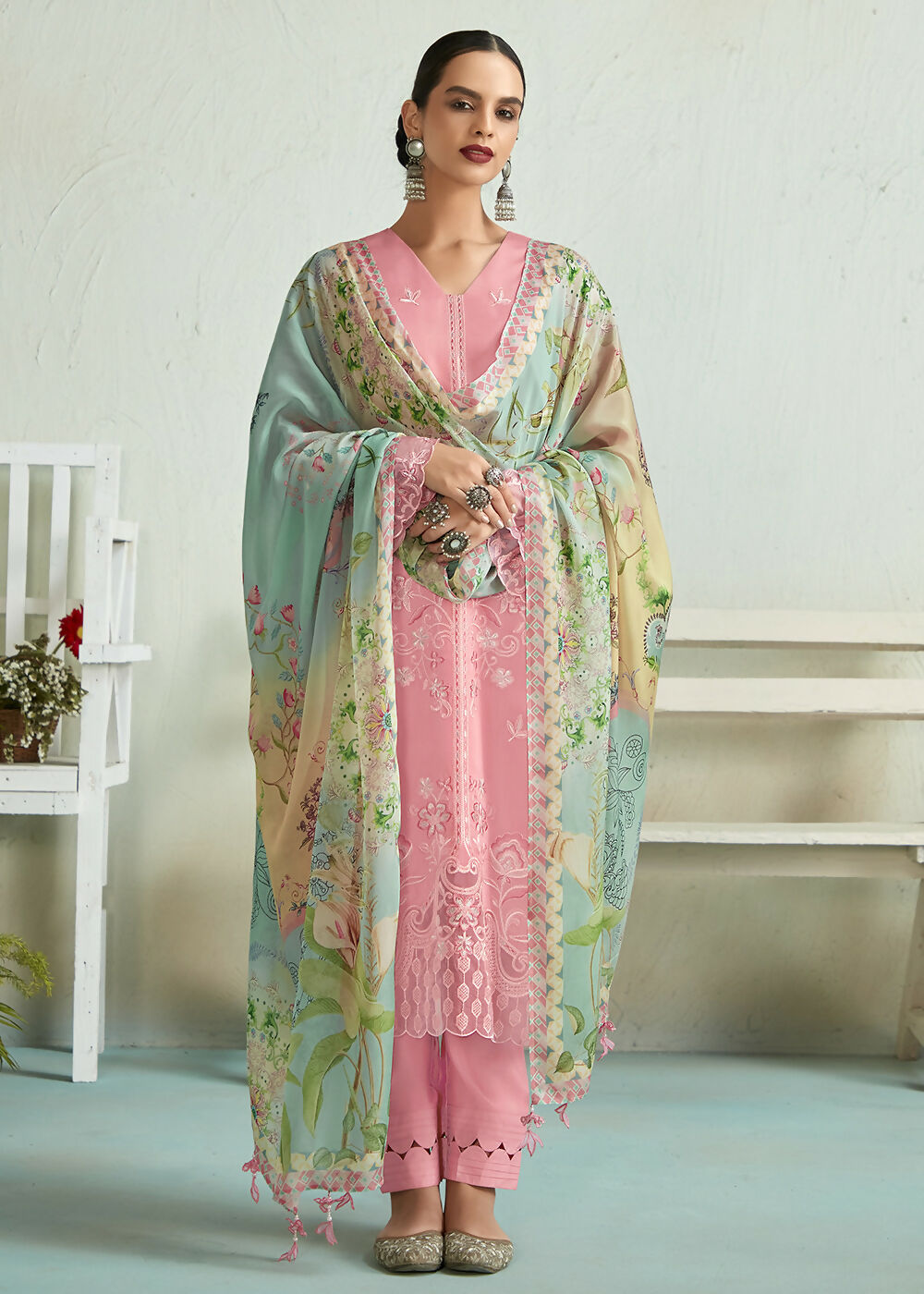 Pretty Pink Pure Muslin Resham Embroidered Salwar Suit - Emponline - Distacart