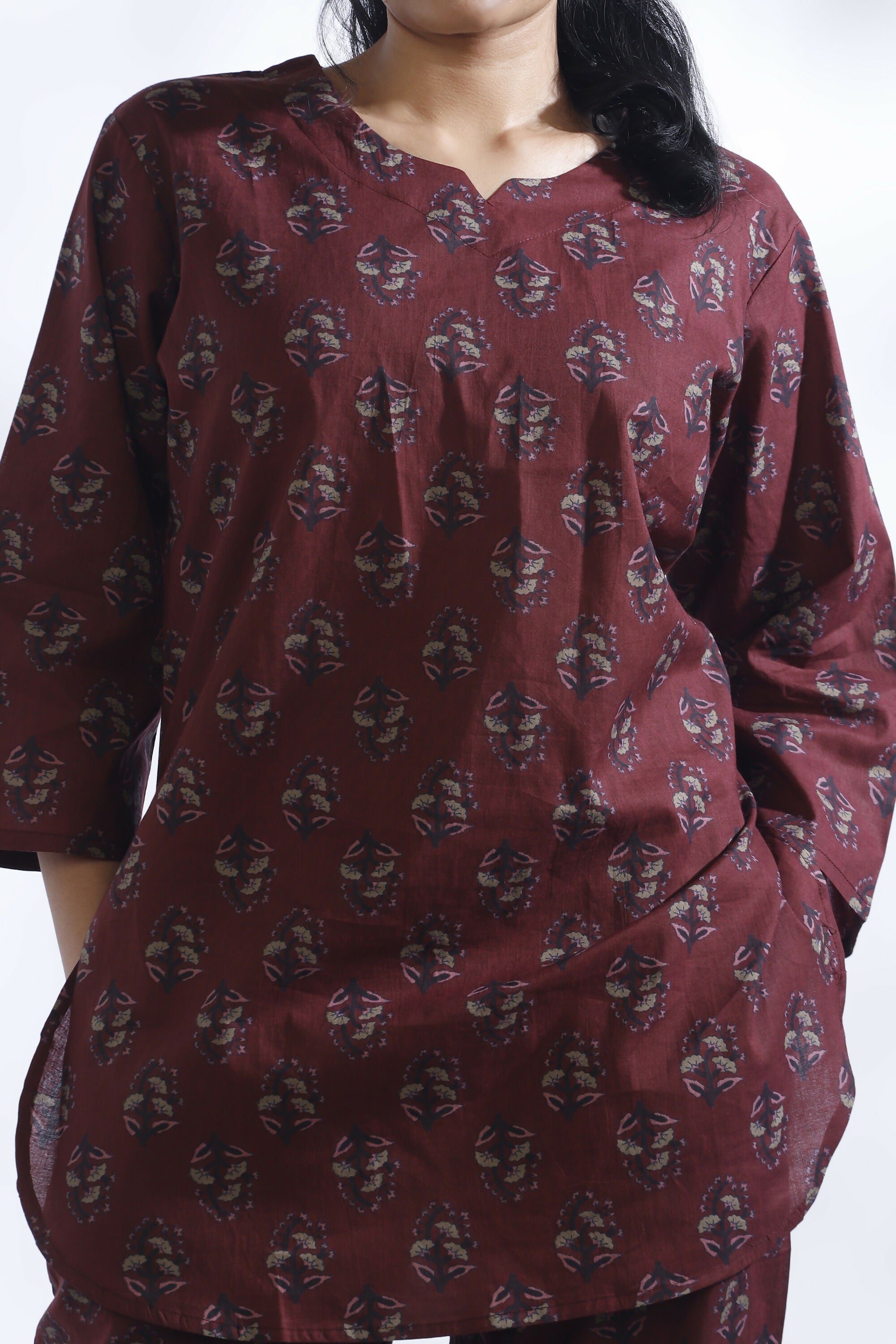 Breathables Butta Print Cotton Co-Ord Set – Wine - Dista