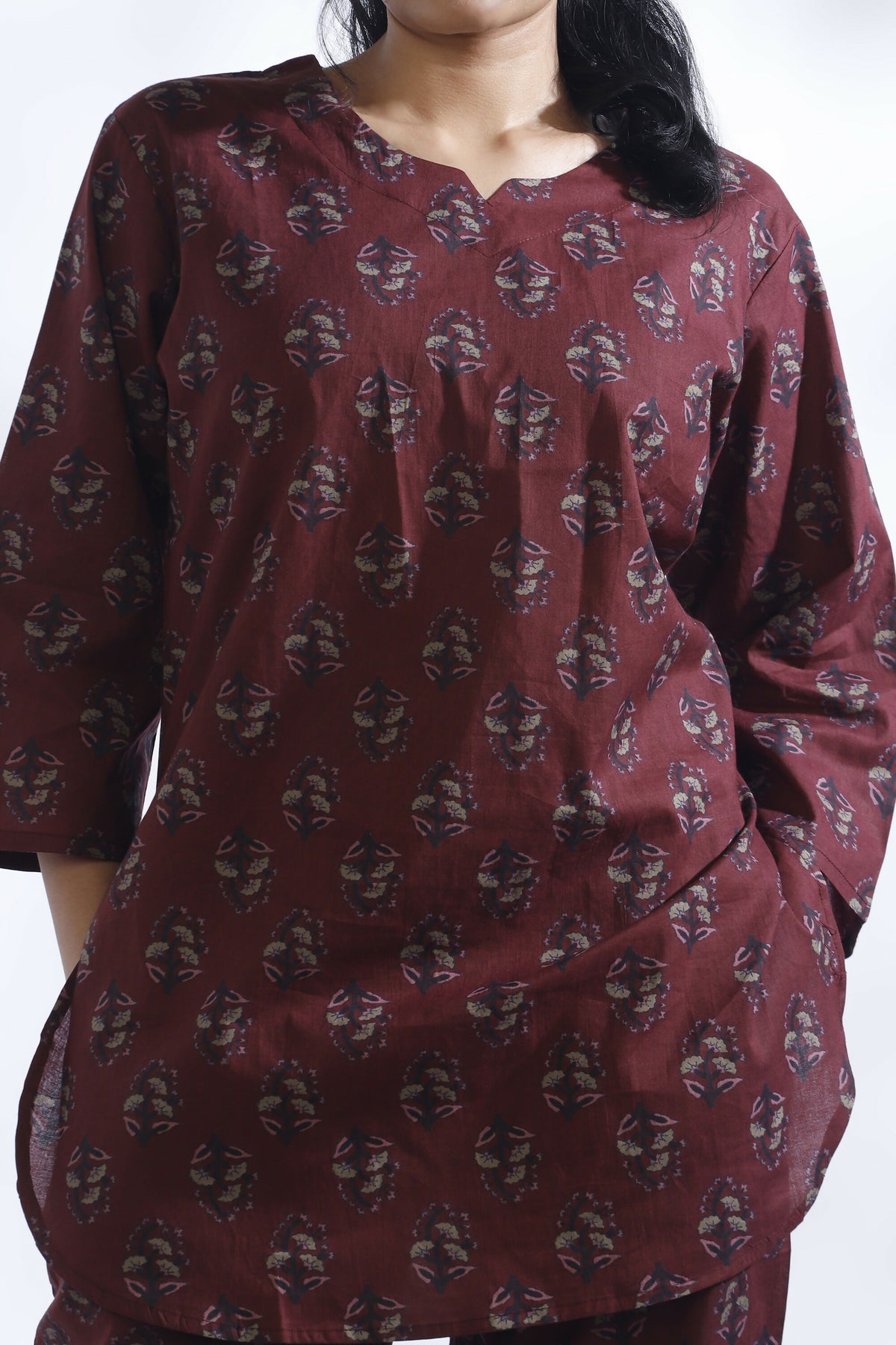 Breathables Butta Print Cotton Co-Ord Set – Wine - Dista