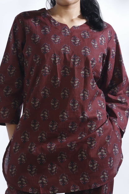 Breathables Butta Print Cotton Co-Ord Set – Wine - Dista