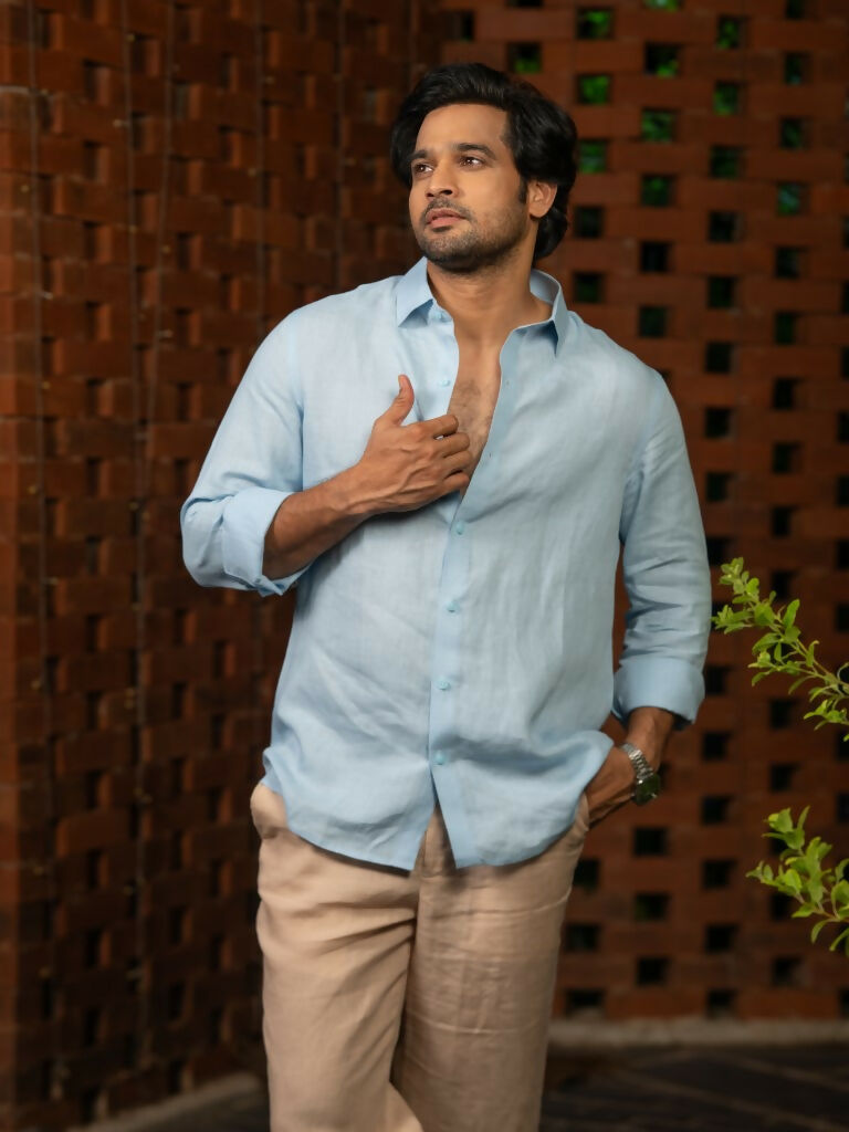 Linen Sky Blue Pearl Drift Shirt By Hilo Design - Distacart