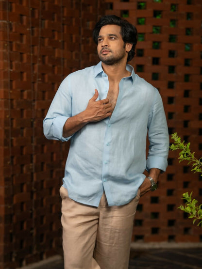 Linen Sky Blue Pearl Drift Shirt By Hilo Design - Distacart