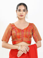 Thumbnail for Joban Fashion Red Brocade Padded Blouse With Sweetheart Neck Elbow Sleeves