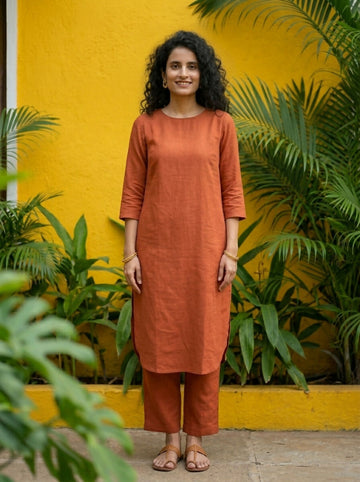 Gharana India Aira Rust Orange Cotton Co-ord Set - Dista