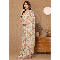 Thumbnail for Malishka Georgette Printed Ready To Wear Saree With Blouse Piece - Beige - Distacart