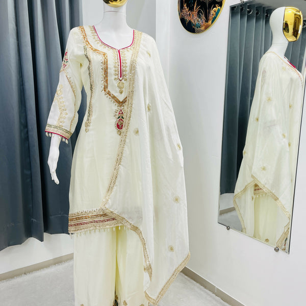 Teeya Creation Cream Color Chinon Silk Party Wear Trending Palazzo Set - Distacart