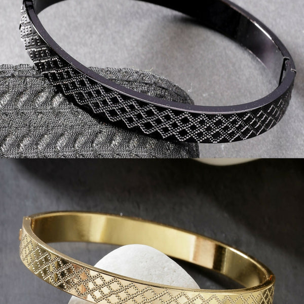 NVR Men's Set of 2 Gold & Black Rhodium-Plated Stainless Steel Kada Bracelet - Distacart