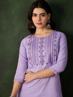 Thumbnail for Sangria Embroidered Pure Cotton Straight Kurta