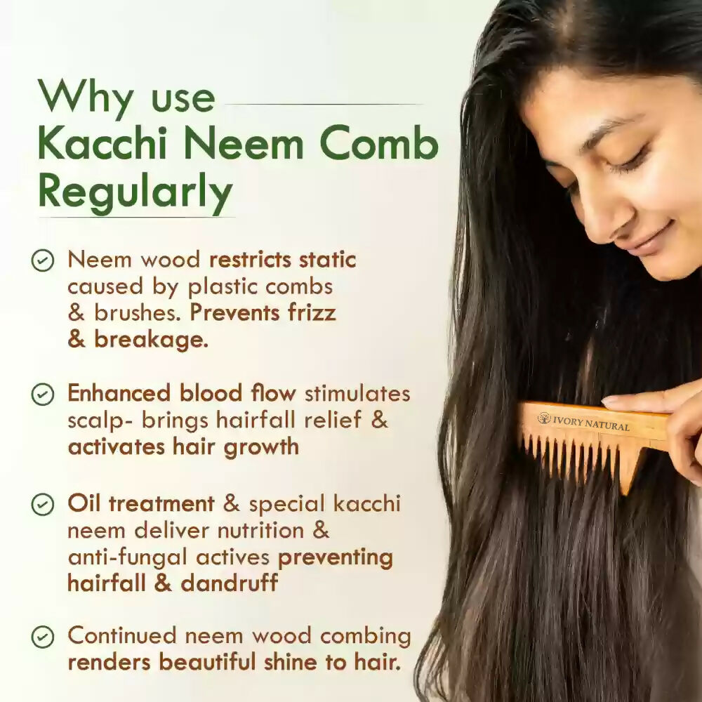 Ivory Natural Beard Kacchi Neem Wooden Comb - Natural Grooming For Beard - Distacart