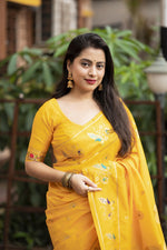 Thumbnail for Yellow Pure Silk Woven Design Saree with Unstitched Blouse - Hiral Fashion - Distacart
