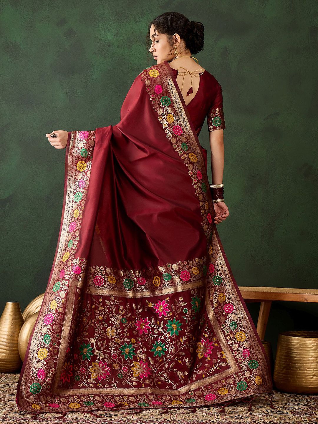 Mitera Floral Zari Designer Saree With Blouse Piece - Distacart
