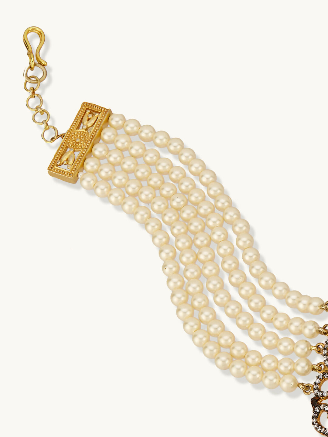 Nuyug 22K Gold-Plated Cubic Zirconia Studded & Pearl Beaded Necklace Set