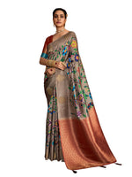 Thumbnail for Joban Fashion Multi Color Soft Silk Weaving Fabric With Digital Jamdani Print With Jacquard Rich Pallu & Blouse With Spring Tassels