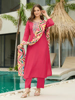 Thumbnail for The52 Women's Beautiful Rayon Fabric Embroidery Work Straight Kurta Pant and Dupatta Set - Distacart