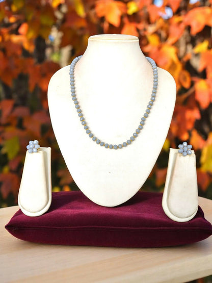 Inhanns Crystal Bloom – Single Line Necklace + Studs - Gray - Distacart