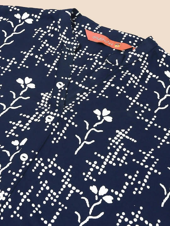 Anubhutee Navy & White Printed Straight Kurti - Distacart