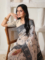Thumbnail for Astita Linen Cotton Black & Cream Saree