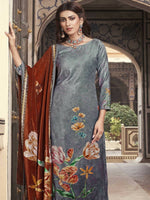 Thumbnail for Aastha Fashion Women's Grey Velvet Floral Digital Printed Kurta with Trouser & Dupatta - Distacart