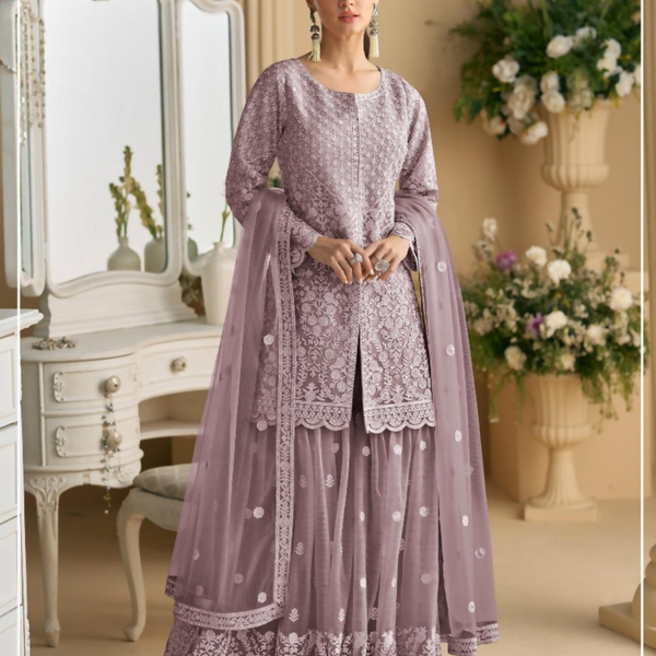 Anaita Purple Heavy Net Readymade Suit with Embroidery & Sequence Work