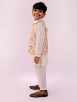 Thumbnail for Lil Drama Mishti White Kurta Pyjama and Jacket For Boys