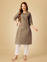 Thumbnail for Jyoti Fashion Women's Khaki Cotton Blend Embroidered Kurta Pant Set - Distacart
