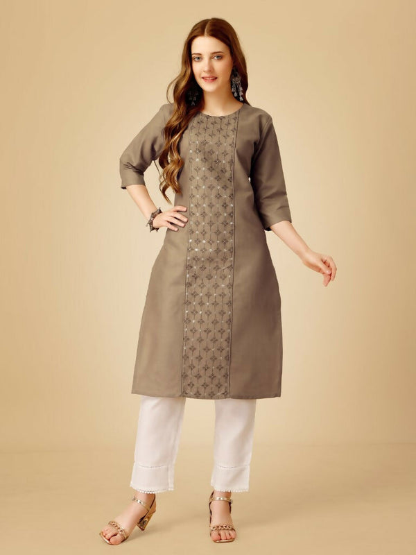Jyoti Fashion Women's Khaki Cotton Blend Embroidered Kurta Pant Set - Distacart