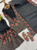 Thumbnail for Teeya Creation Black Fendy Silk Heavy Embroidery Work Party Wear Sharara Suit - Distacart