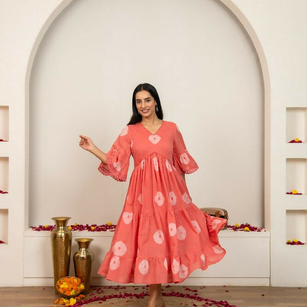 Joban Fashion Pink Tie & Dye Cotton Dress - Distacart