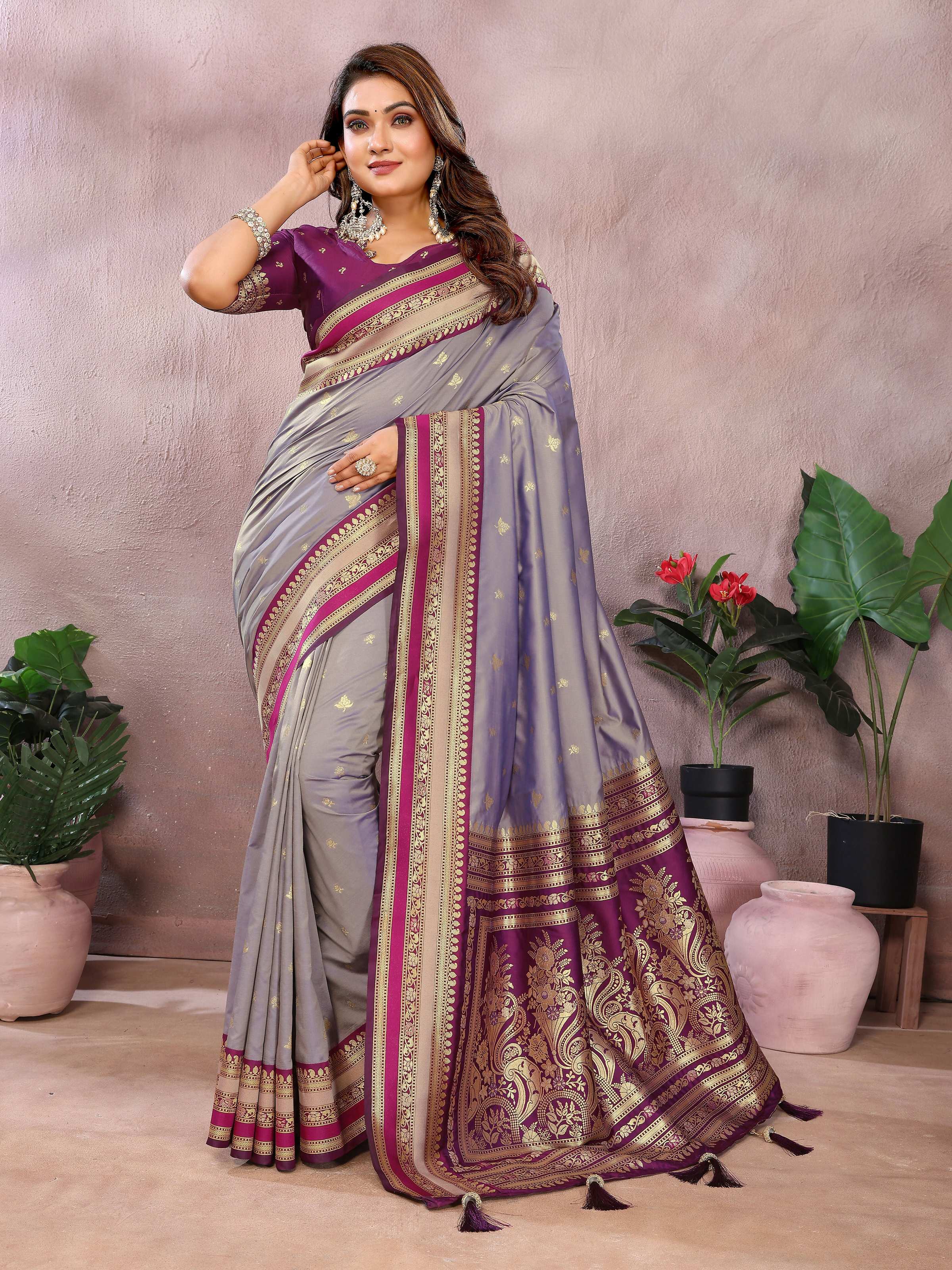 Aastha Fashion Grey Kalamkari Silk Weaving Saree - Distacart