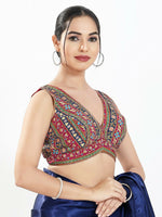 Thumbnail for Joban Fashion Magenta Multi Georgette Padded Blouse With V Neck Sleeveless - Distacart