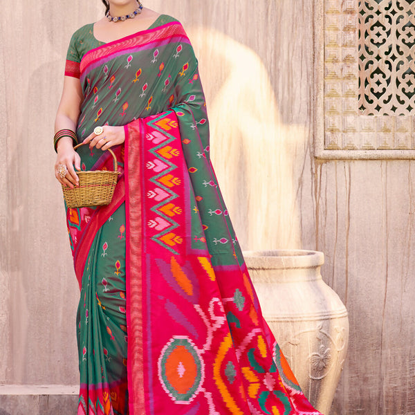 Shree Shyam Fashion Grey Pochampally Silk Saree - Distacart