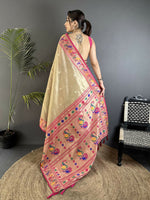 Thumbnail for Joban Fashion Beige Zari Weaving Tissue Paithani Saree - Dista