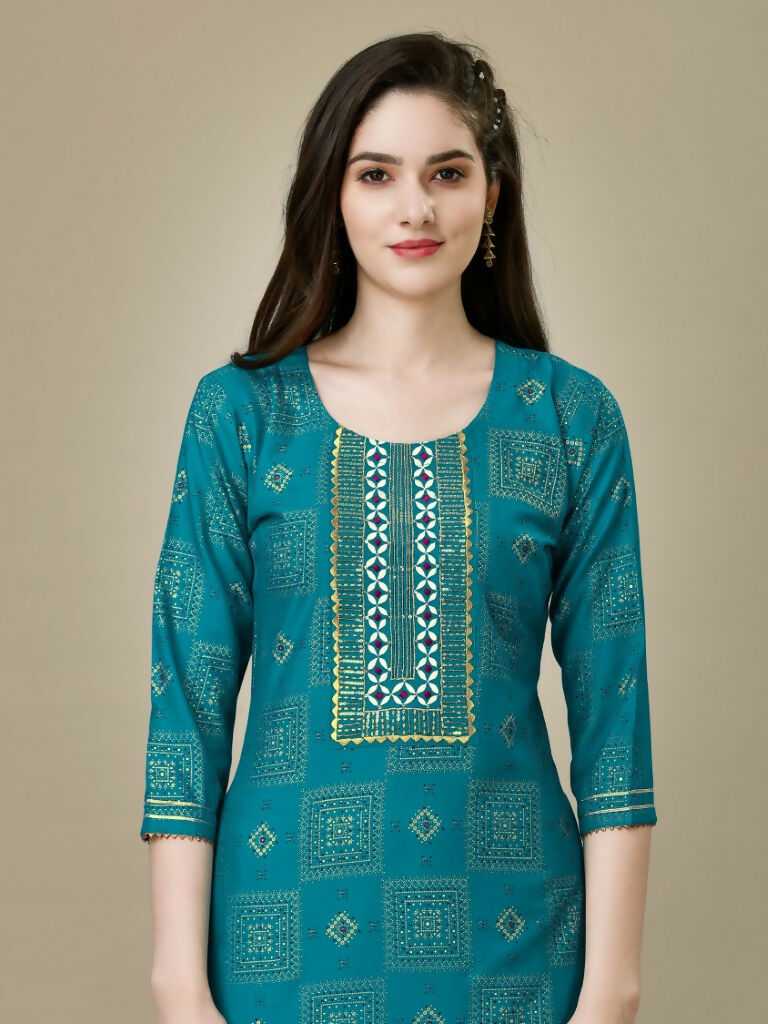 Jyoti Fashion Women's Rama Rayon Embroidered Kurta Pant Set - Distacart