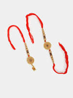 Thumbnail for NVR Women & Men Set of 2 Gold-Toned Stone-Studded & Beaded Bhaiya Bhabi Rakhi With Roli Chawal - Distacart