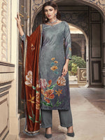 Thumbnail for Jyoti Fashion Women's Grey Velvet Floral Digital Printed Kurta with Trouser & Dupatta - Distacart