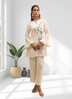 Thumbnail for Joban Fashion Cream Linen Embroidered Readymade Cord Set - Distacart