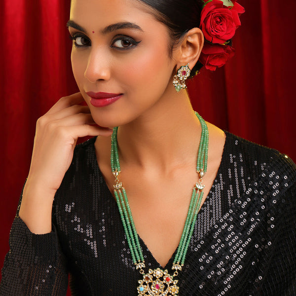 Ruby Raang Long Kundan Neckpiece With Earrings - Distacart