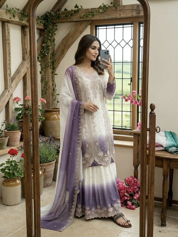 Teeya Creation New Trending Heavy Dual Tone Peding Star Georgette Kurta Set - Dista