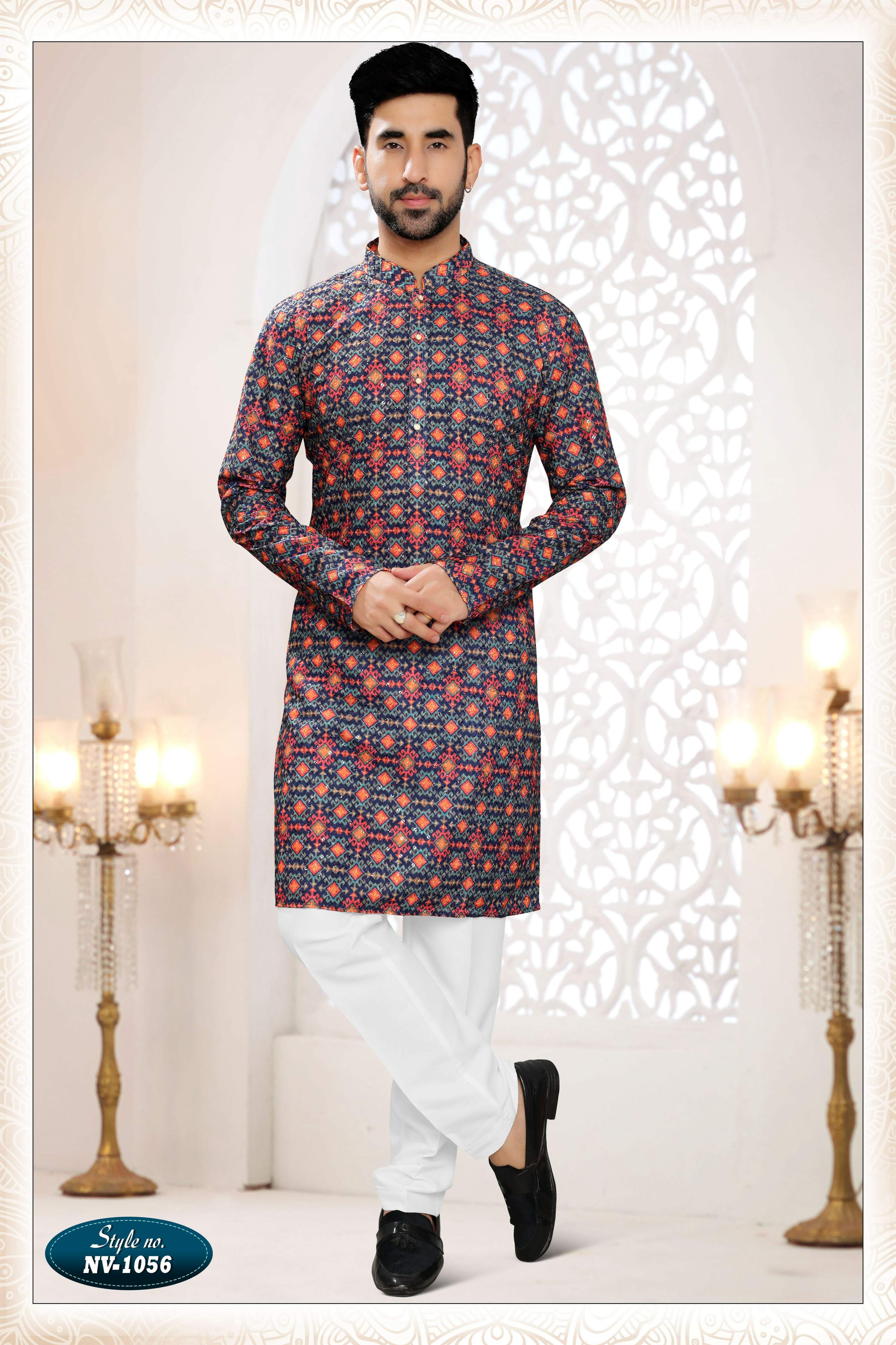 Joban Fashion Men's Blue Base Straight Rayon Thread And Sequence Embroidery All Over Kurta Set - Distacart