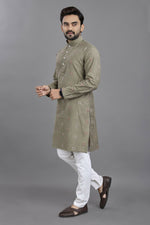 Thumbnail for Anaita Grey Weaving Linen Cotton Straight Kurta - Distacart