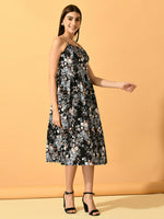 Thumbnail for Myshka Women's Black Fit and Flare Party Dress - Distacart