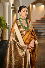 Thumbnail for Vishnu Weaves Women's Yellow Soft Tussar Silk Printed Saree with Blouse